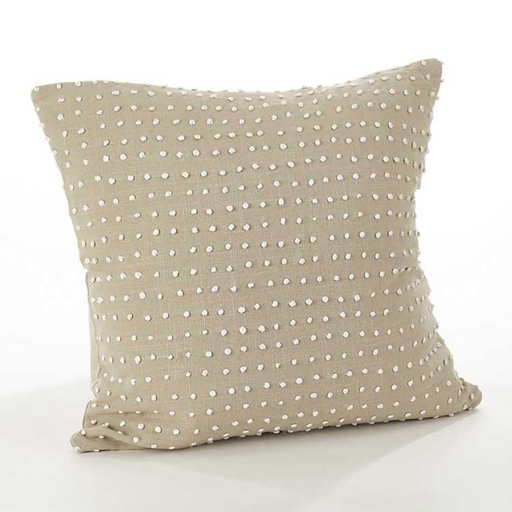 Pair of Sage Green Throw Pillows with Embroidered Dots